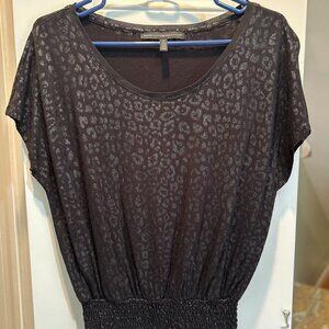 WHBM Black Leopard Print and Banded Bottom Blouse Size S